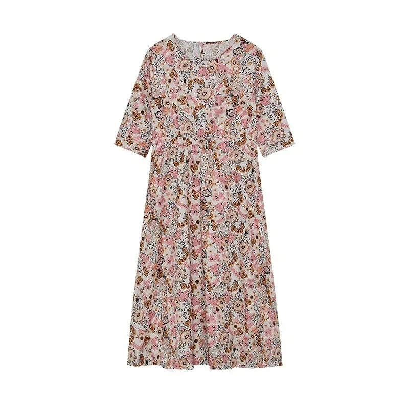 CD | Rochie midi casual fără mâneci, cu decolteu rotund și imprimeu