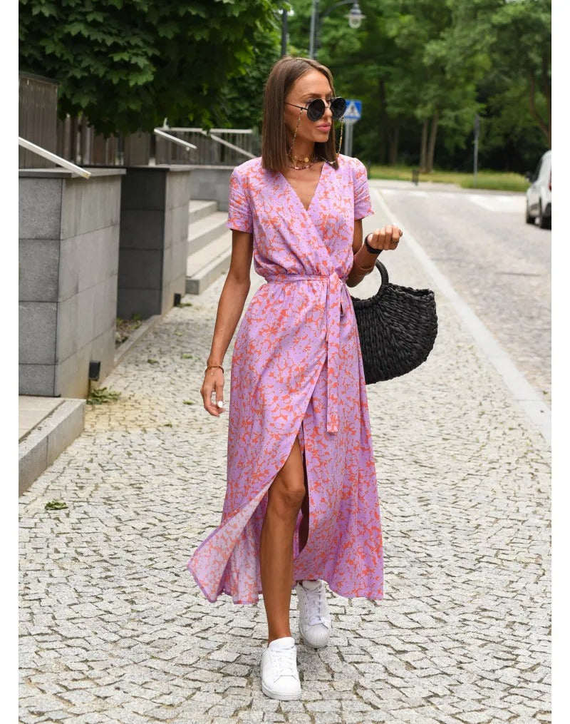 CD | Rochie midi de vară imprimată cu crăpătură