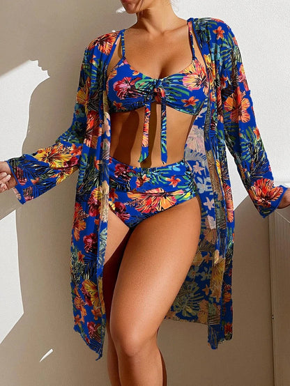 CD | Bikini floral din 3 piese cu cover-up