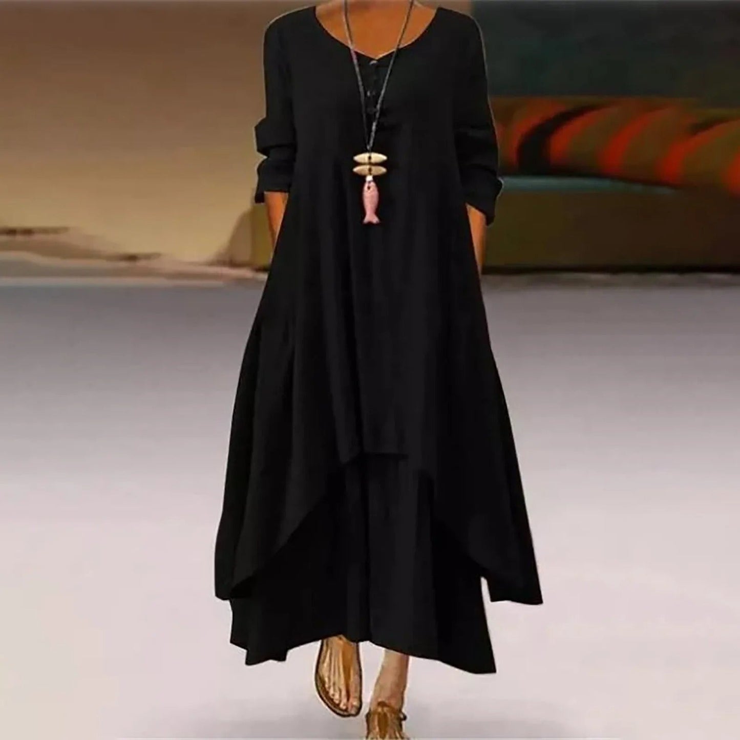 CD | Rochie midi fluidă cu mai multe straturi