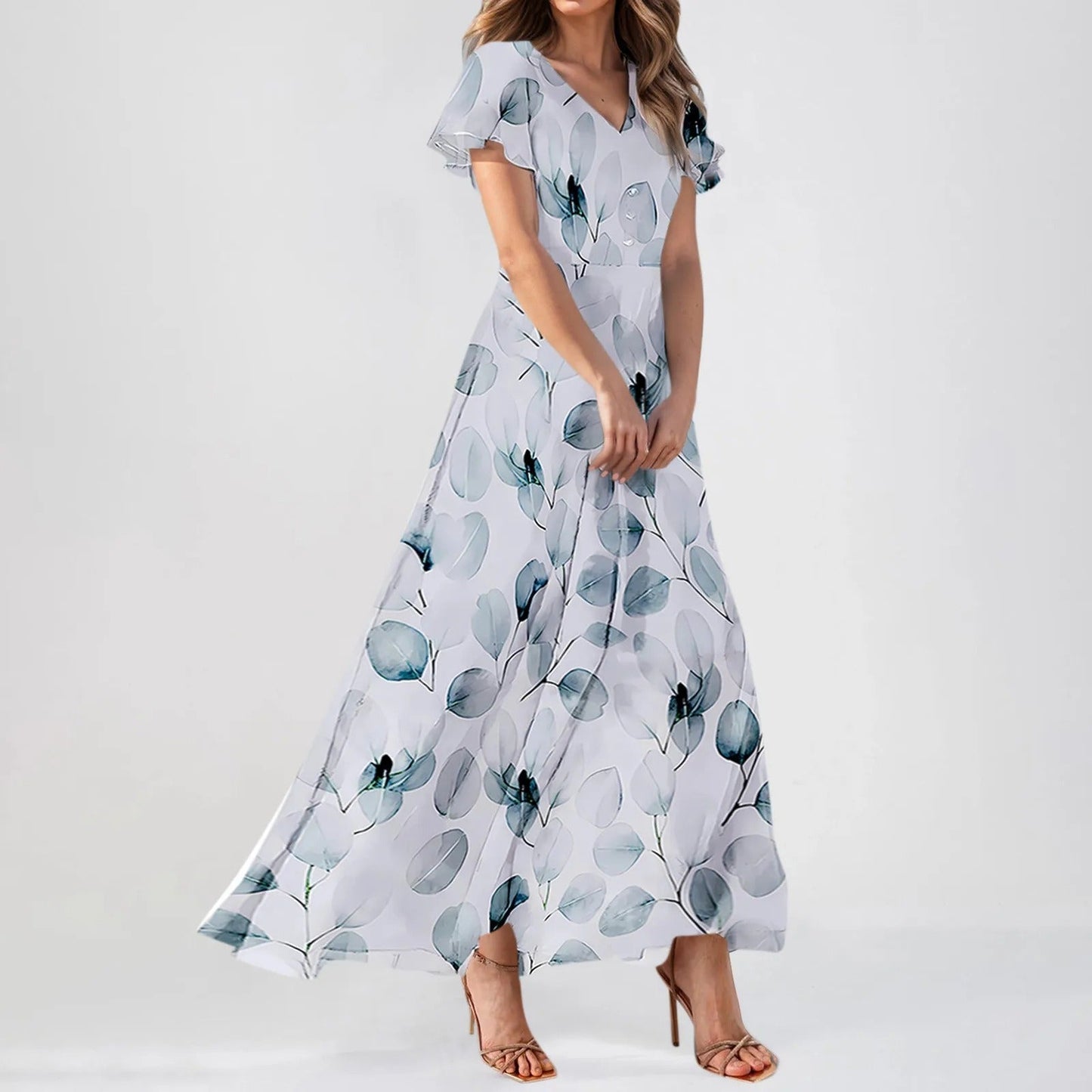 CD | Rochie maxi cu mâneci bufante și imprimeu floral