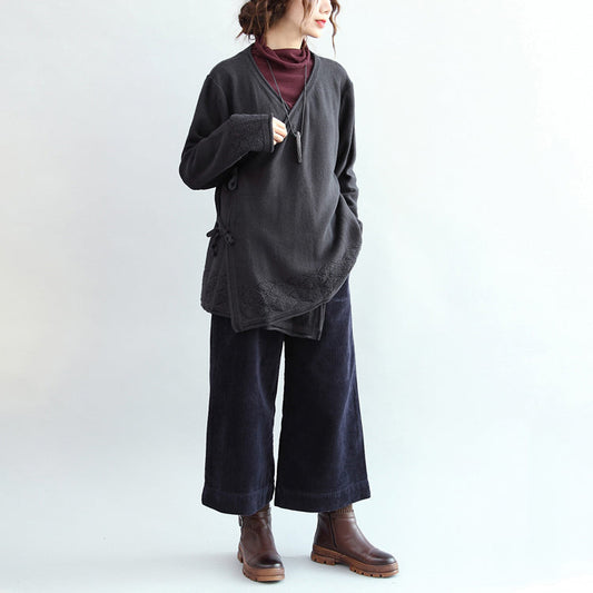 Navy Vitage Cotton Sweater Cardigans Hem Hollow Out Knit Coats