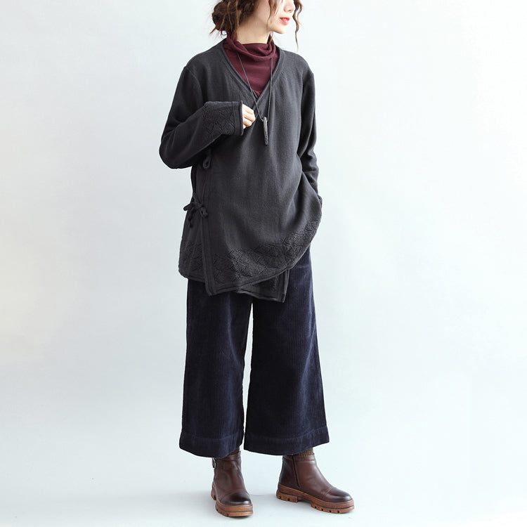 Navy Vitage Cotton Sweater Cardigans Hem Hollow Out Knit Coats