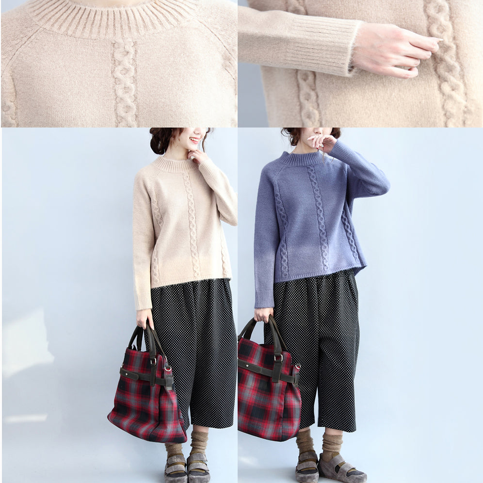 New Beige Cotton Cable Knit Tops Oversize Side Open Sweater