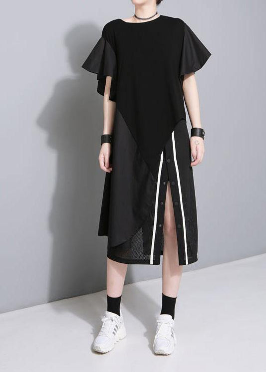 New Black Cotton Blended Skirts Side Open Skirts