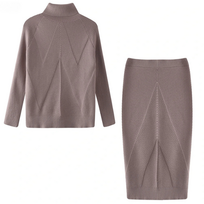CD | Set elegant pulover și fustă tricotate cu nervuri