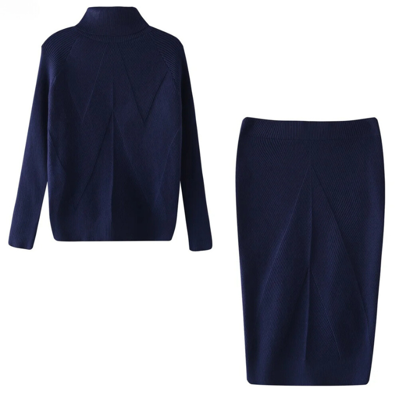CD | Set elegant pulover și fustă tricotate cu nervuri