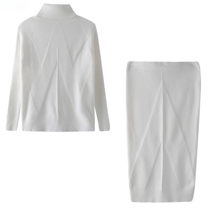 CD | Set elegant pulover și fustă tricotate cu nervuri