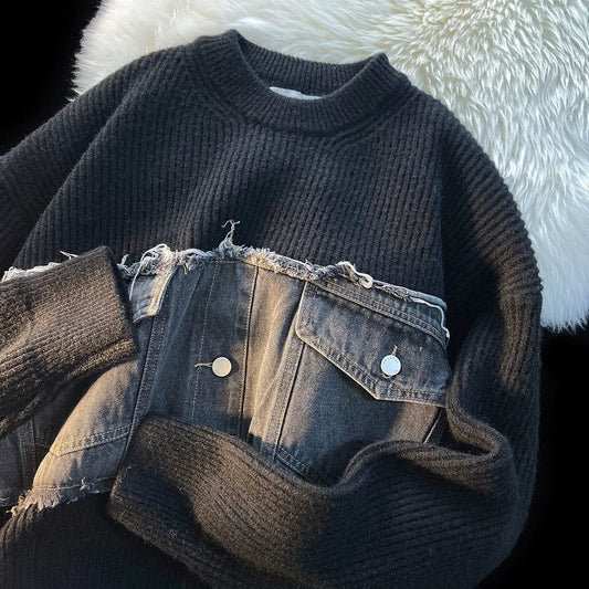 CD | Pulover din denim patchwork