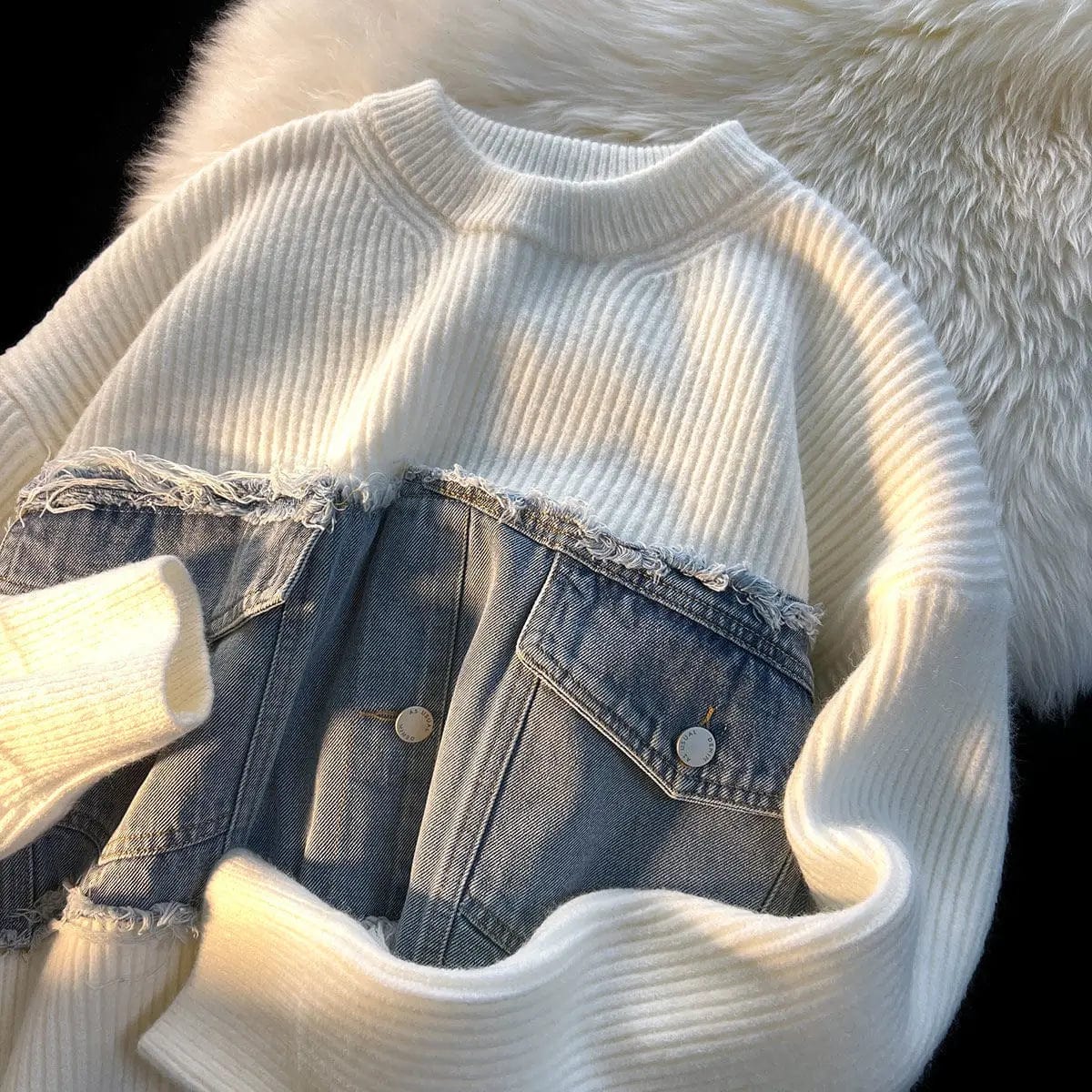CD | Pulover din denim patchwork