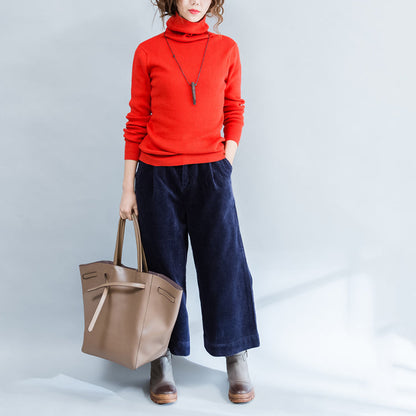 Orange High Neck Pullover Loose Knitted Sweaters Warm
