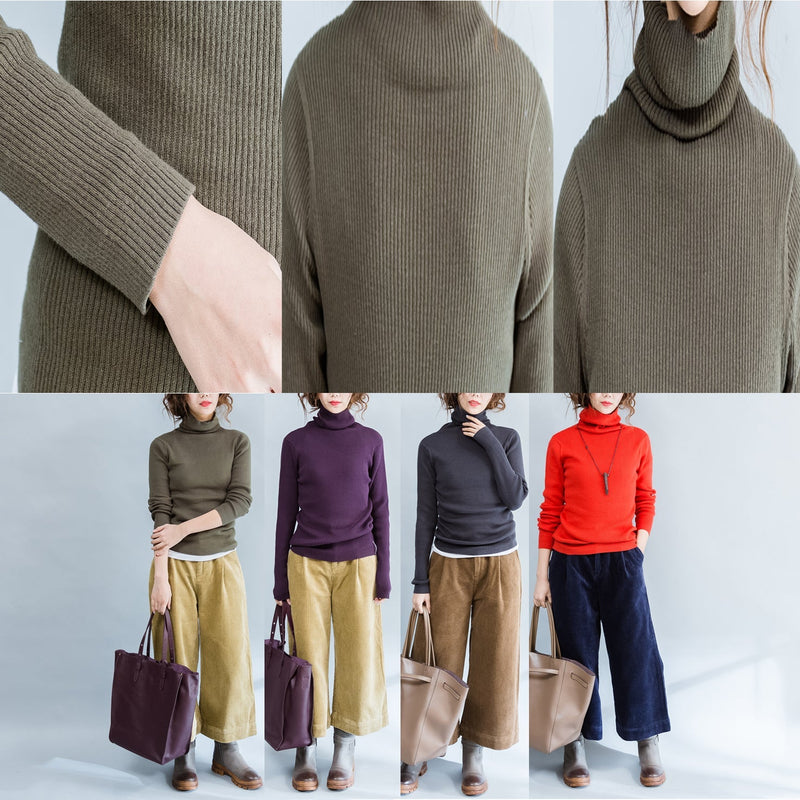 Orange High Neck Pullover Loose Knitted Sweaters Warm