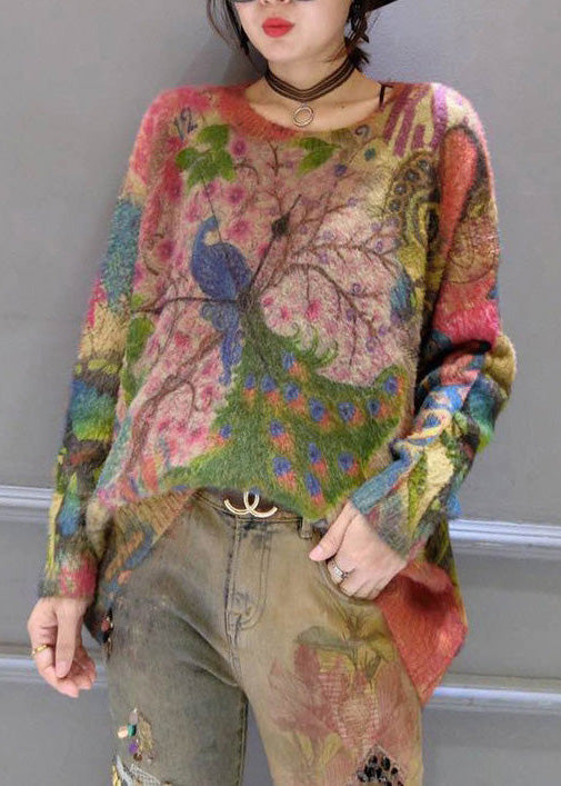 Oversize Prints Corduroy Sweater Thick Warm Long Sleeve Knit Tops