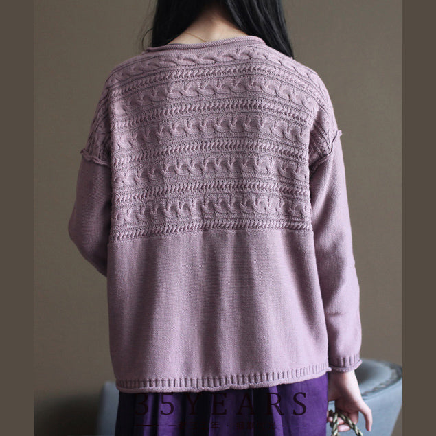 Pink Cotton Sweater Cardigans Long Sleeve Baggy V Neck Knit Short Cardigan Outwear