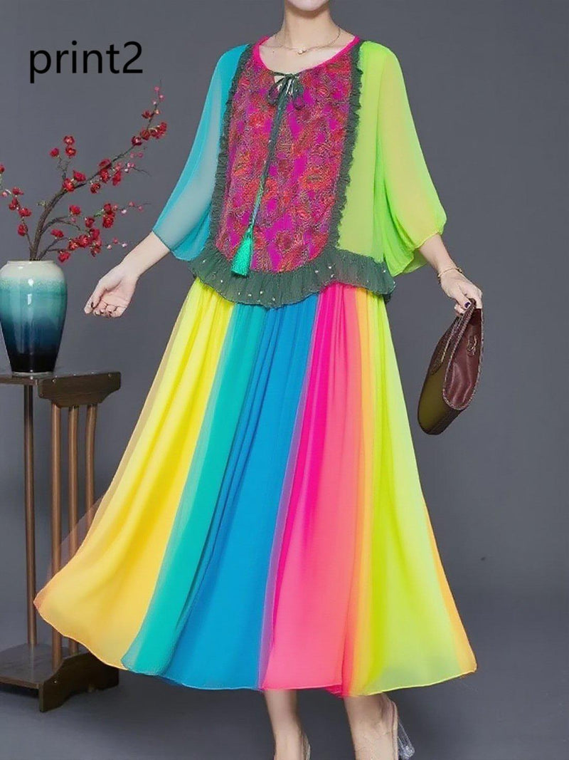 Purple Print1 Ruffled Chiffon Party Dress Summer