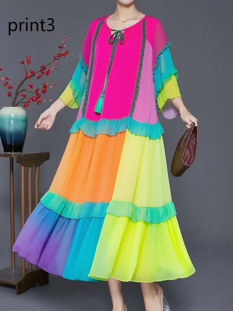 Purple Print2 Ruffled Chiffon Party Dress Summer