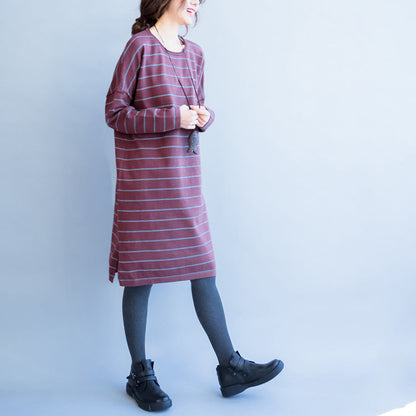 Red Striped Sweater Oversize Long Sleeve Knit Dress