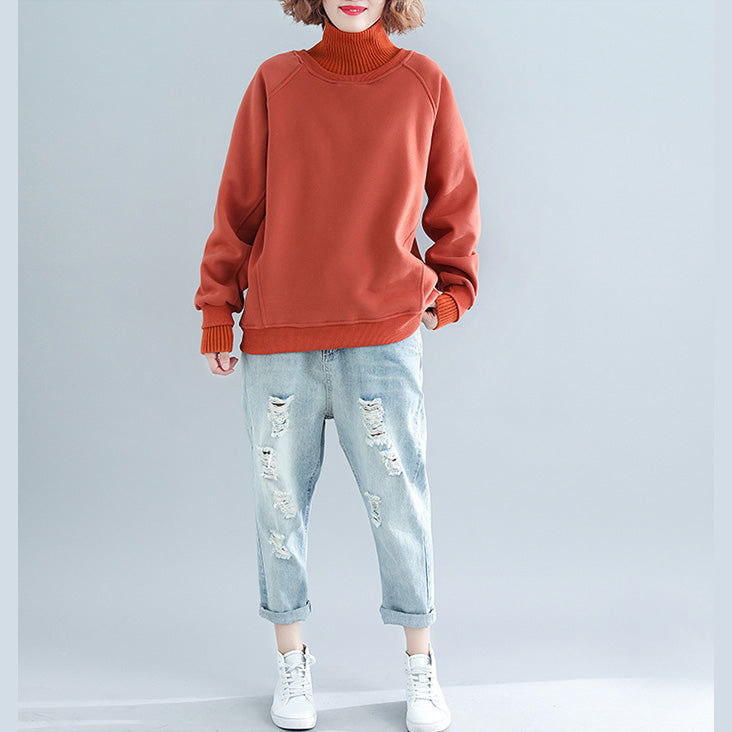 Red Warm False Two Pieces Sweater Knitted Blouses High Neck Winter Blouse