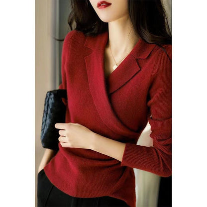 Caramel Peter Pan Collar Asymmetrical Design Slim Fit Fall Sweater