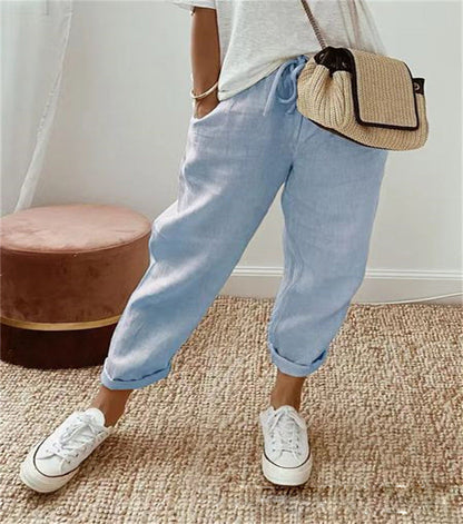 CD | Pantaloni eleganți din bumbac și in