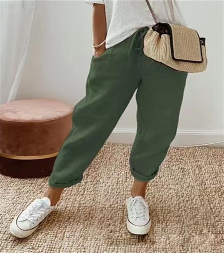 CD | Pantaloni eleganți din bumbac și in