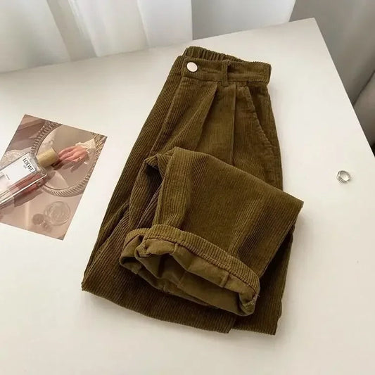 CD | Pantaloni retro cu talie înaltă din catifea pentru femei