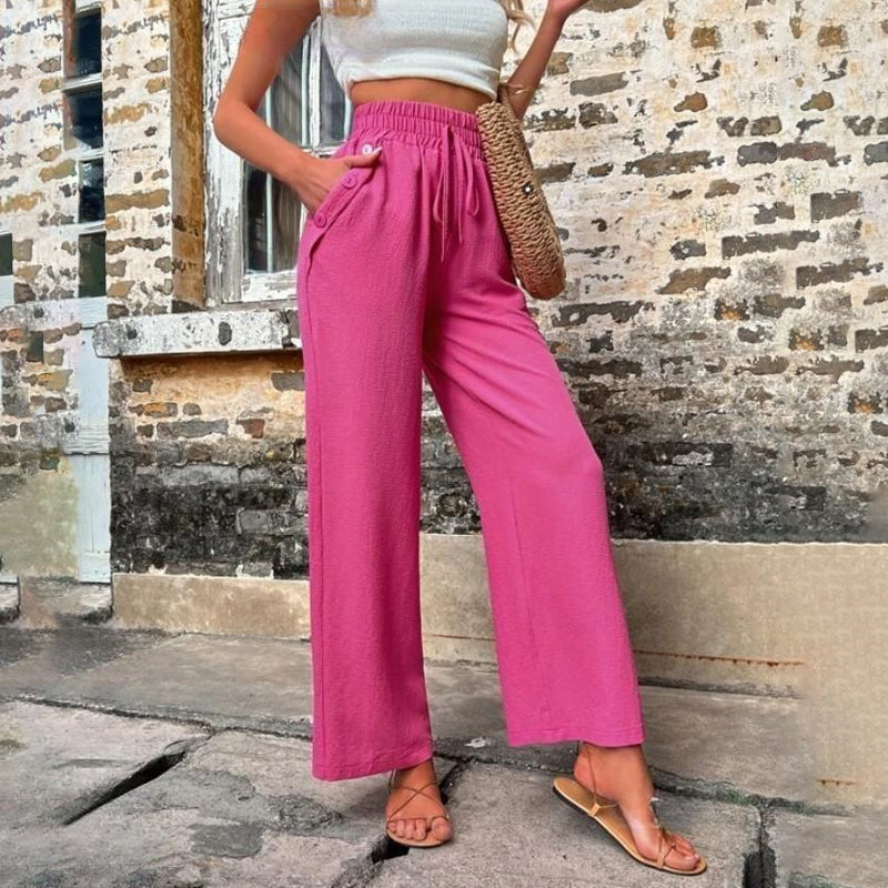 CD | Pantaloni elastici, largi și cu talie înaltă pentru femei