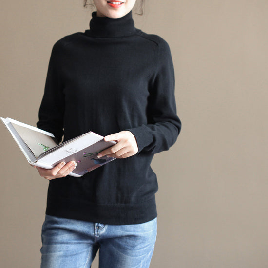 Stylish Black Cozy Sweater Oversized Pullover Warm Winter T Shirt Knit