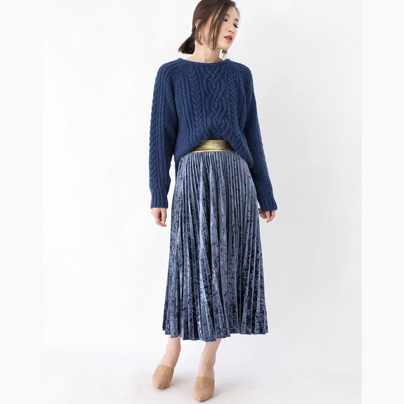 Stylish Blue Winter Sweater Clothing O Neck Side Open Sweaters Fine Cable Knit Winter Tops