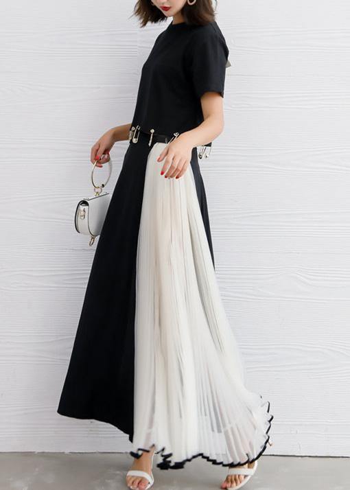 Summer Black Chiffon Maxi Skirts Patchwork Nets Yarn Beach Skirts