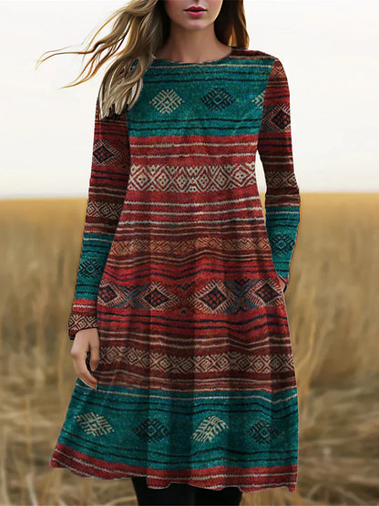 CD | Rochie midi cu mânecă lungă cu imprimeu boho