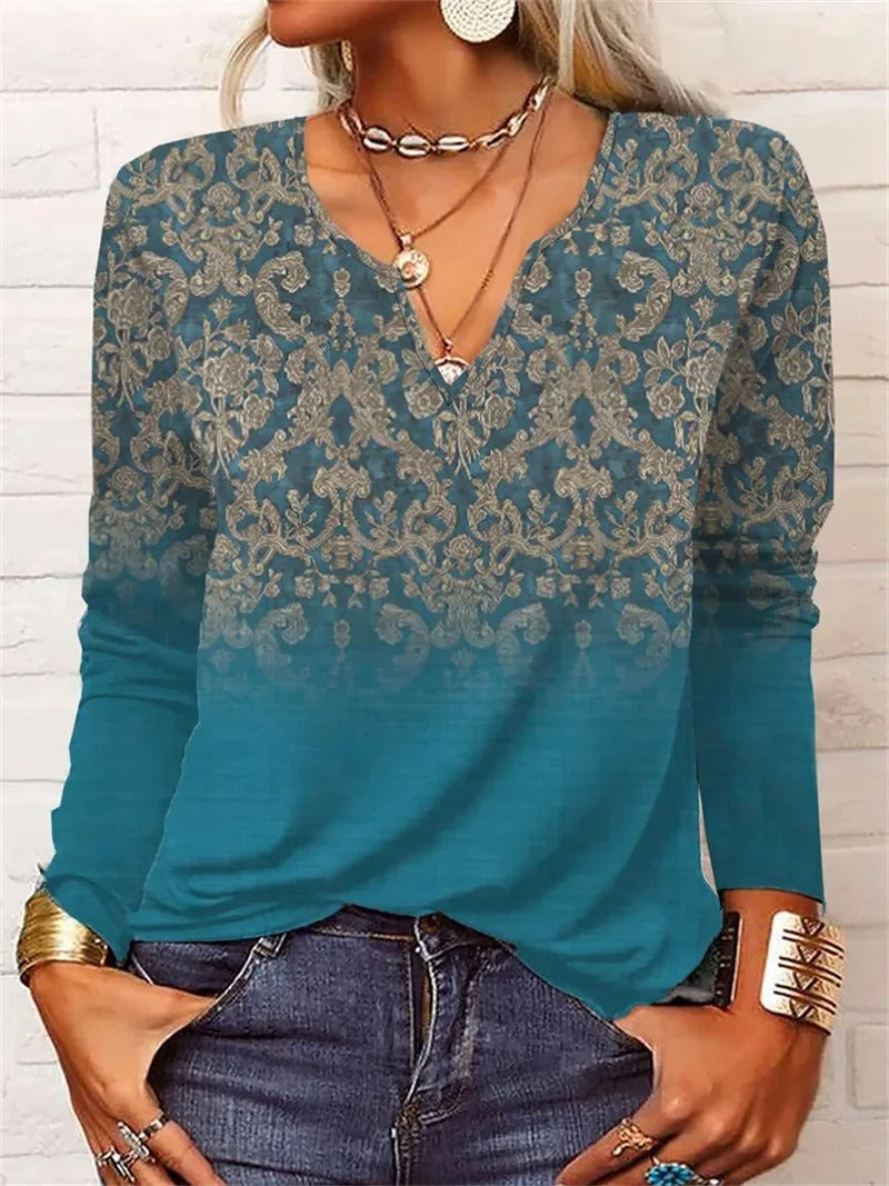 CD | top cu mânecă lungă cu imprimeu boho patchwork