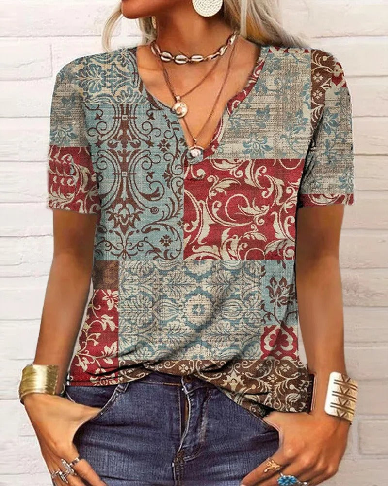CD | top cu mânecă lungă cu imprimeu boho patchwork