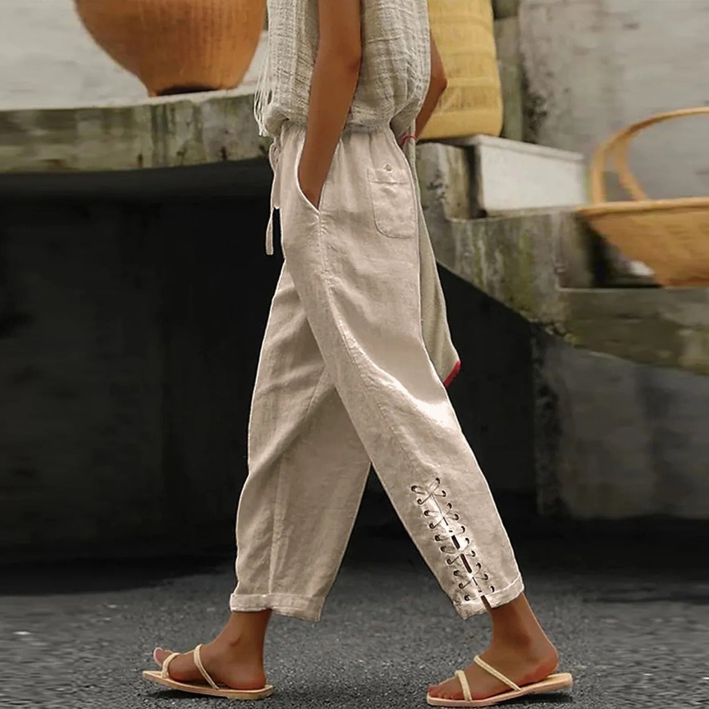 CD | Pantaloni casual cu picioare largi