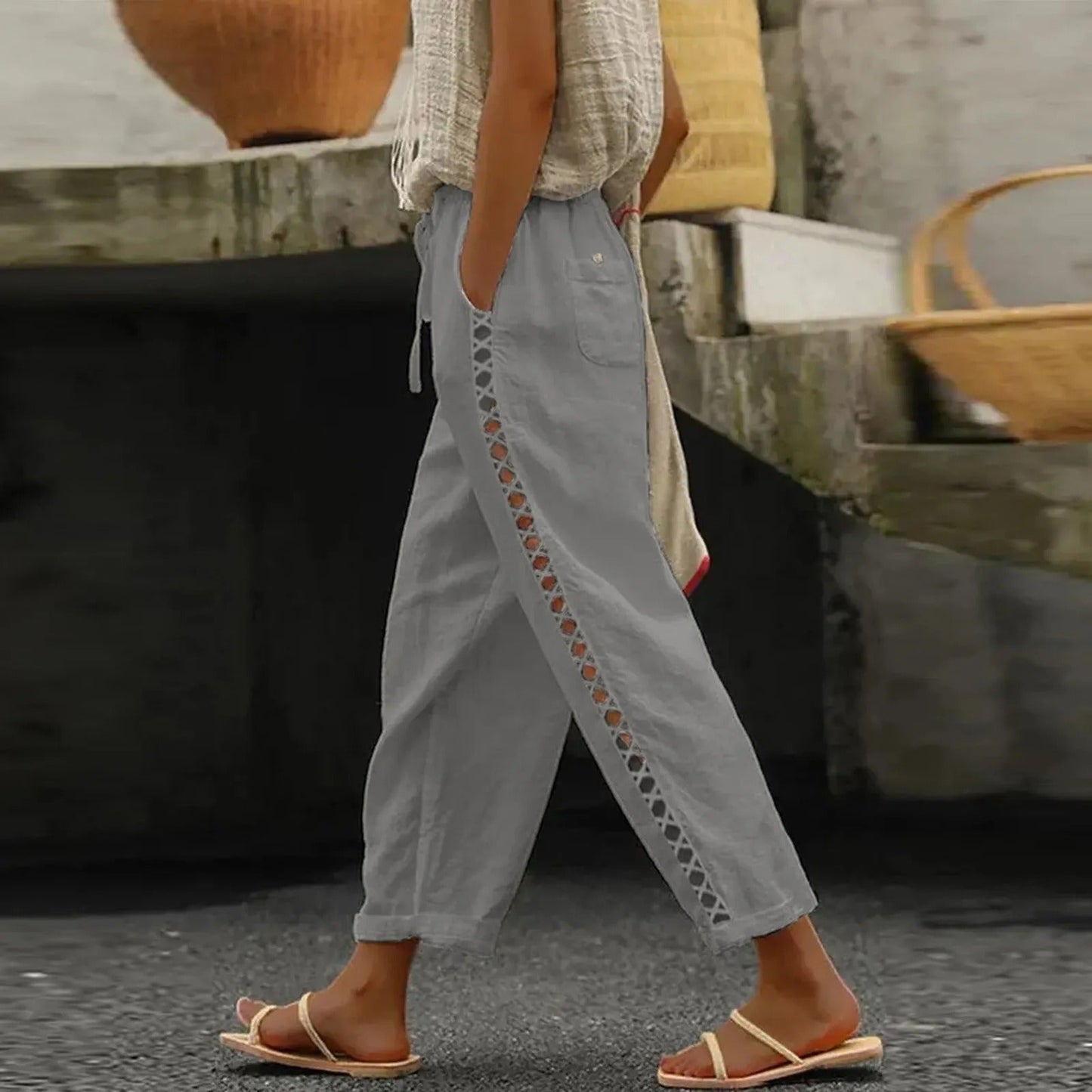 CD | Pantaloni casual cu picioare largi