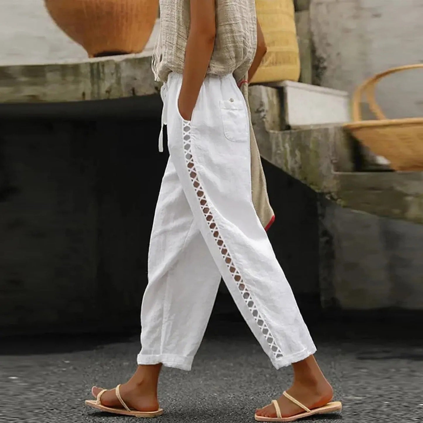 CD | Pantaloni casual cu picioare largi