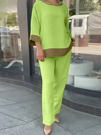CD | Set pentru femei cu bluză cu jumătate de mânecă la modă și pantaloni
