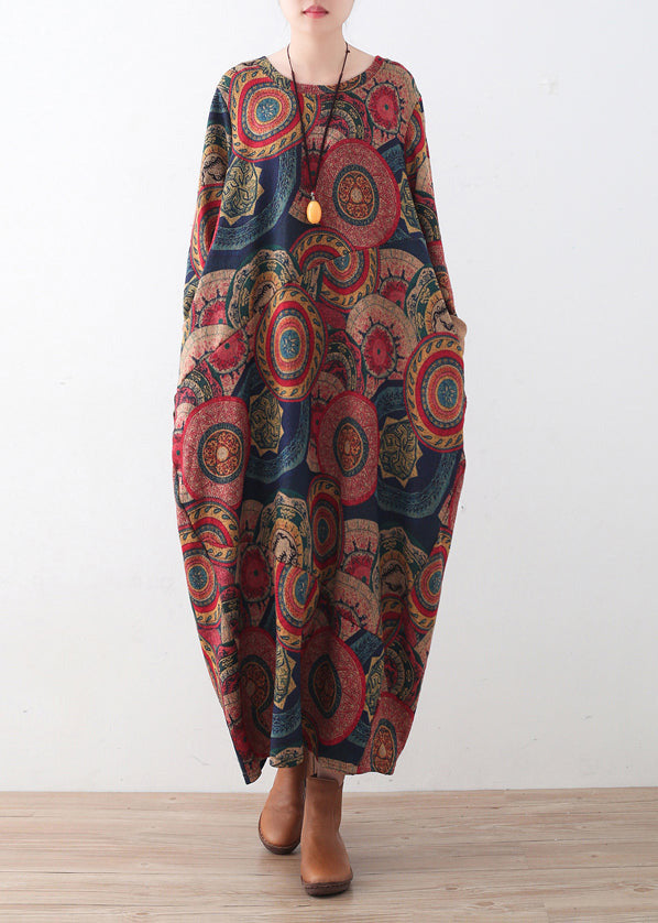 Blue Red Prints Sweater Dresses Clothing Sweater O Neck Winter Dress