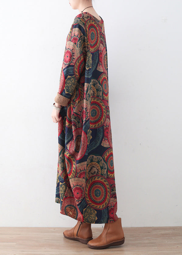 Blue Red Prints Sweater Dresses Clothing Sweater O Neck Winter Dress