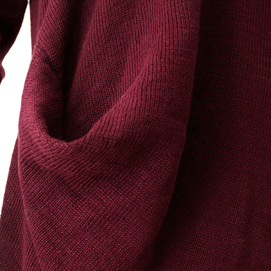 Burgundy Knit Dresses Fall O Neck Pullover Low High Design Long Knit Sweaters
