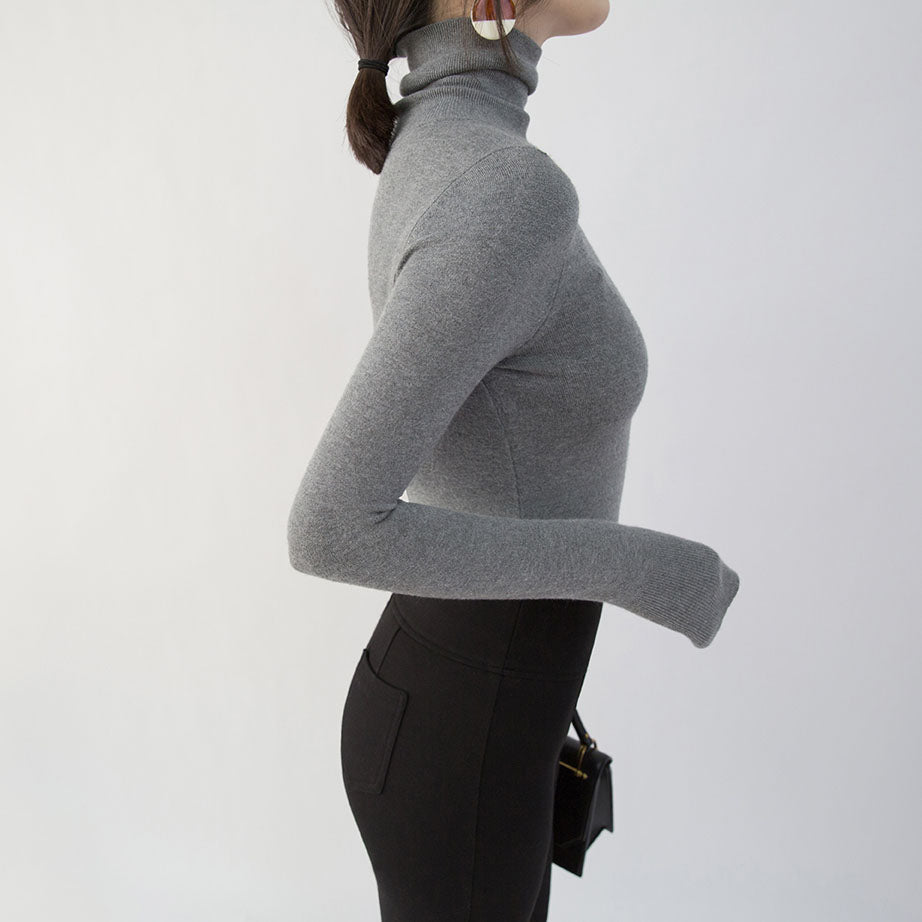 Gray Winter Sweater Loose Fitting High Neck Knitted Sweaters