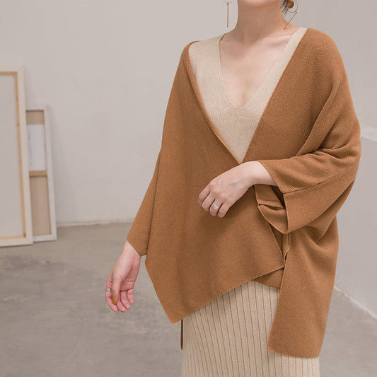 Warm Brown Sweaters Clothing Three Quarter Sleeve Knitted Tops Cardigan