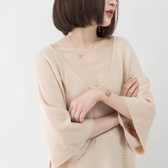 Warm Nude Cozy Sweater V Neck Knitted Blouses Batwing Sleeve Fall Blouse
