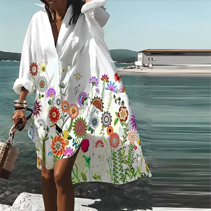 CD | Rochie midi supradimensionată cu mânecă lungă și imprimeu floral