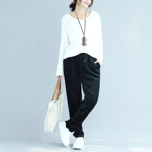 White Woolen Fit Knit Blouse O Neck Sweater Tops