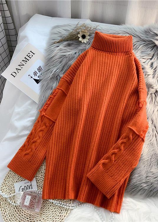 Wild Sweater High Neck Dresses Street Style Orange Hipster Knitwear