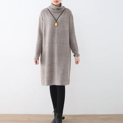 Khaki Sweater Dress Fall High Neck Fall Dresses Hollow Out Fall Dresses