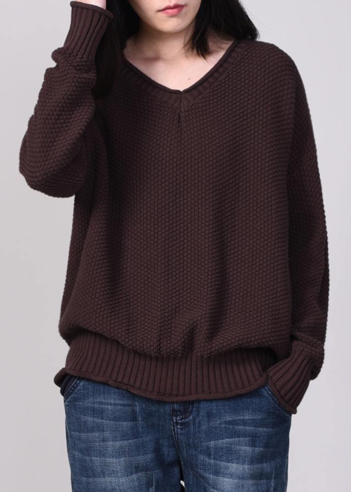 V Neck Sweater Oversize Color Sweaters Chocolate