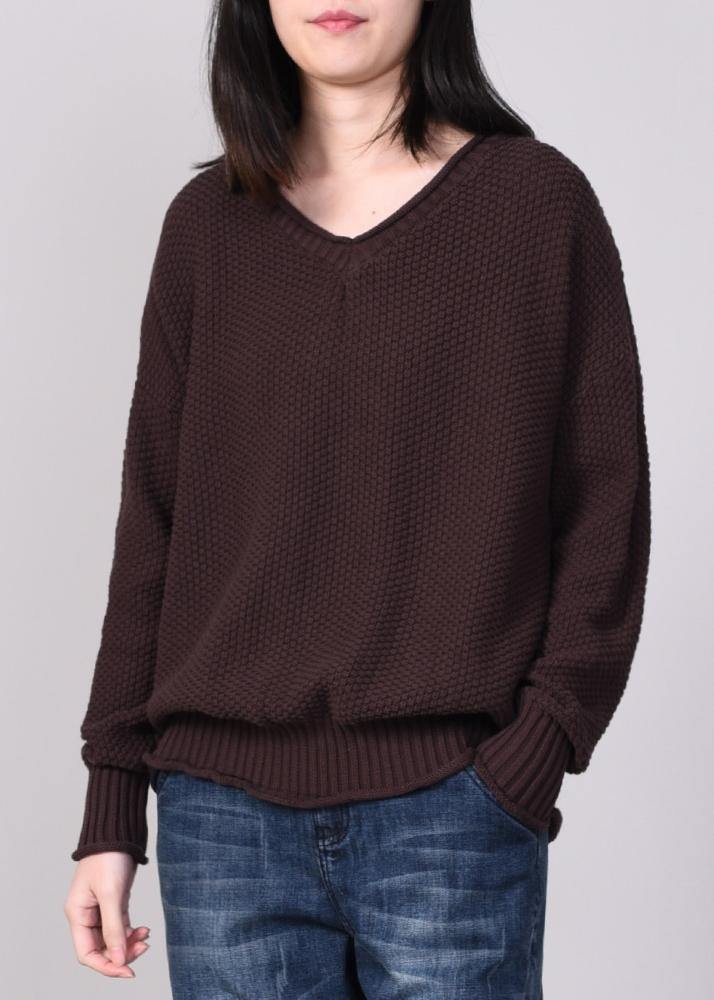 V Neck Sweater Oversize Color Sweaters Chocolate