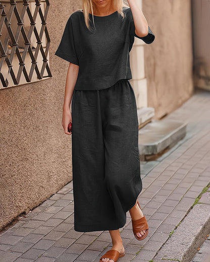 CD | Set cămașă și pantaloni casual cu picior lat pentru femei